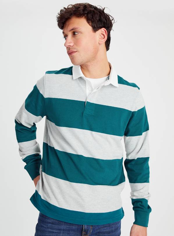 Green Stripe Rugby Polo Shirt XXL